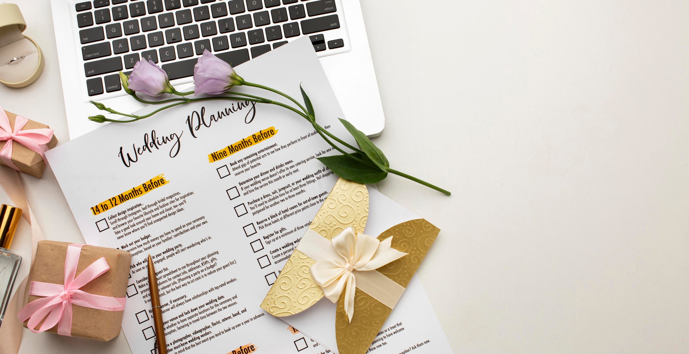 modern wedding planner laptop copy space